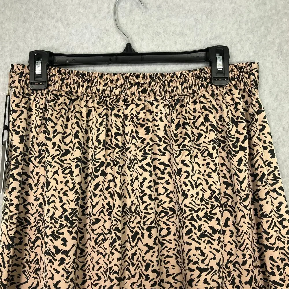 Japna‎ Skirt Womens Large Tan Black Satin Wrap Tie Midi Neutral Twee Preppy Glam